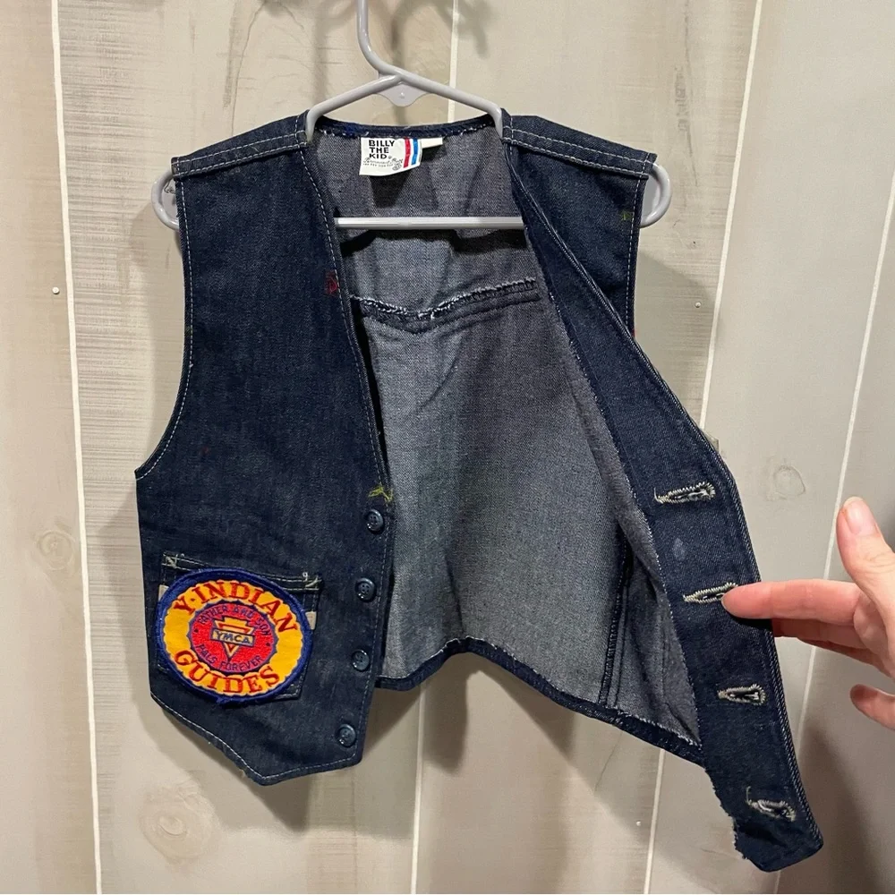 Vintage 1979 dark denim YMCA Indian Guides winter camp kids vest Billy The Kid